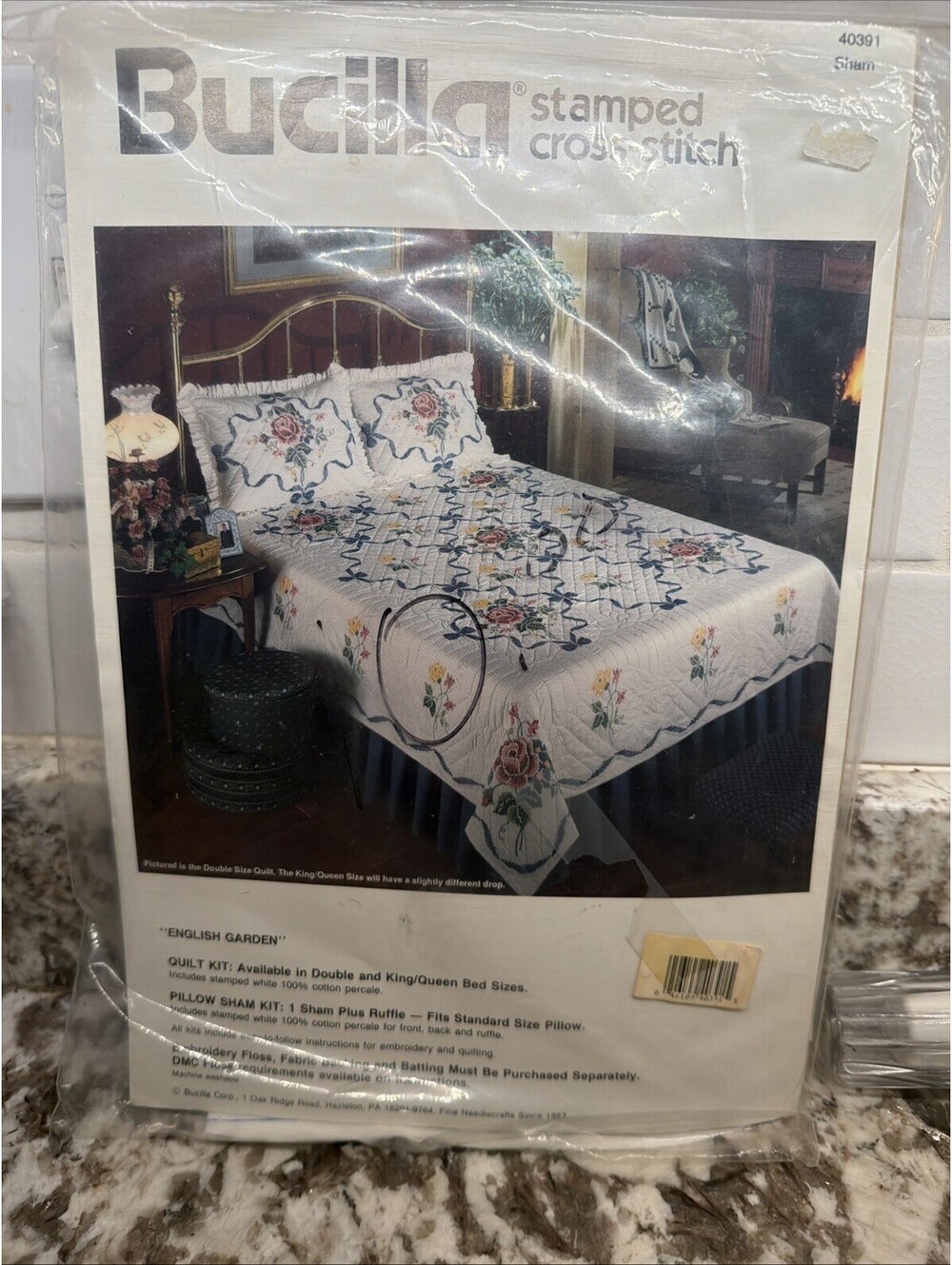 Bucilla Stamped Cross Stitch Pillow Sham English Garden pattern 40391 Sealed